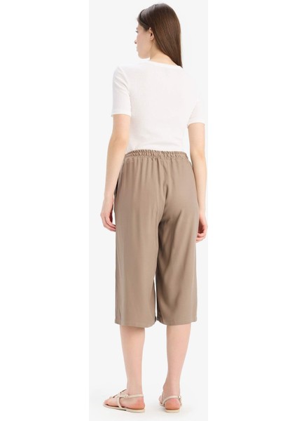 Yüksek Bel Beli Lastikli Bağcıklı Belmando Kapri I6798AZ25SM