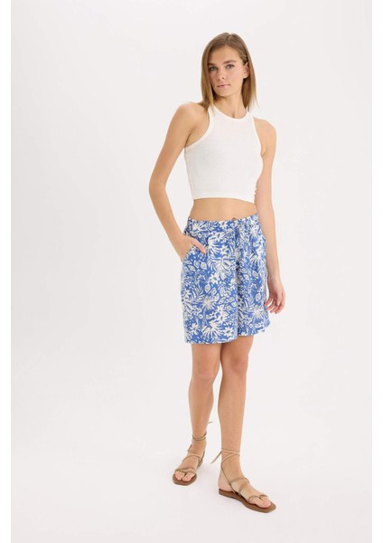 Yüksek Bel Desenli Geniş Paça Viskon Şort L7411AZ25HS