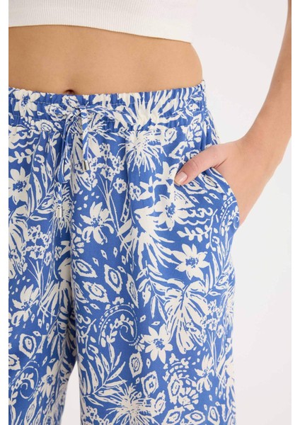 Yüksek Bel Desenli Geniş Paça Viskon Şort L7411AZ25HS