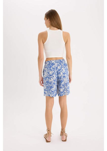 Yüksek Bel Desenli Geniş Paça Viskon Şort L7411AZ25HS