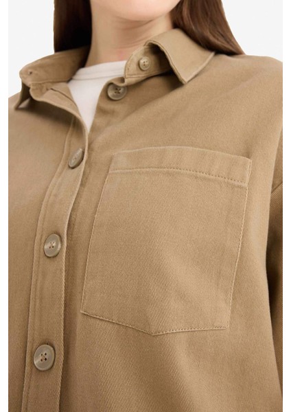 Relax Fit Basic Düz Gabardin Uzun Kollu Gömlek Tunik