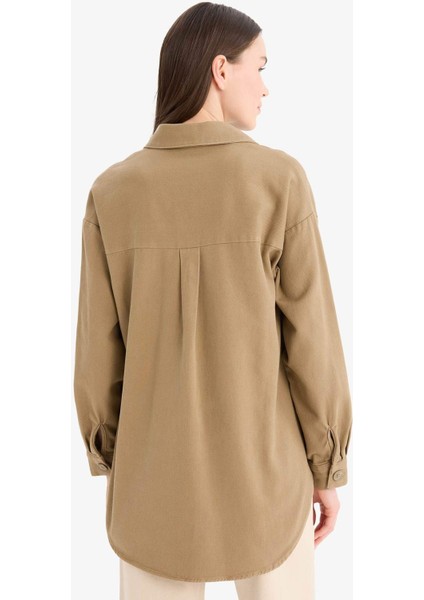 Relax Fit Basic Düz Gabardin Uzun Kollu Gömlek Tunik