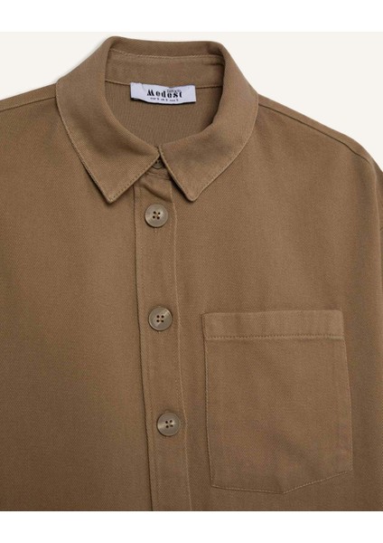 Relax Fit Basic Düz Gabardin Uzun Kollu Gömlek Tunik