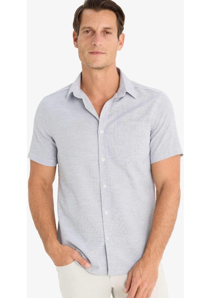 Modern Fit Yazlık Polo Yaka Basic Düz Kısa Kollu Gömlek E5077AX25SM