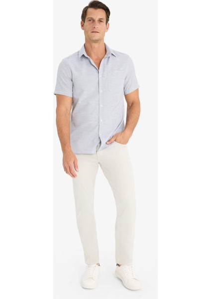 Modern Fit Yazlık Polo Yaka Basic Düz Kısa Kollu Gömlek E5077AX25SM