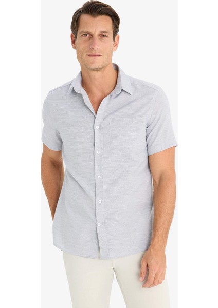 Modern Fit Yazlık Polo Yaka Basic Düz Kısa Kollu Gömlek E5077AX25SM