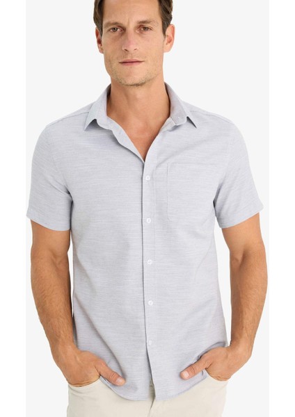 Modern Fit Yazlık Polo Yaka Basic Düz Kısa Kollu Gömlek E5077AX25SM