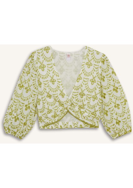 Desenli Nakışlı Brode Plaj Üstü-Fall in Love C6172AX25SM