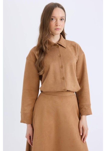 Regular Fit Süet Uzun Kollu Gömlek Tunik E5917AX24WN
