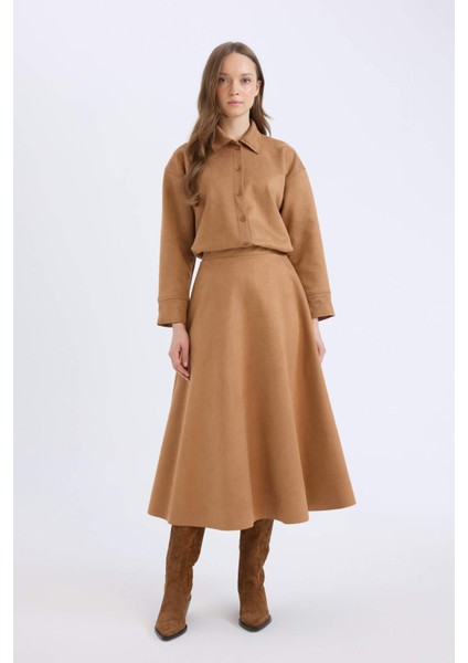 Regular Fit Süet Uzun Kollu Gömlek Tunik E5917AX24WN