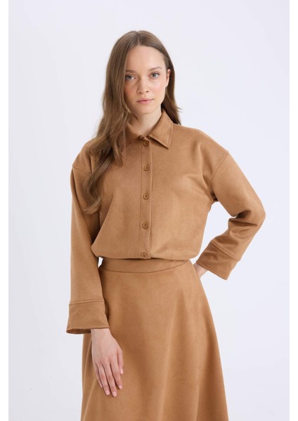Regular Fit Süet Uzun Kollu Gömlek Tunik E5917AX24WN