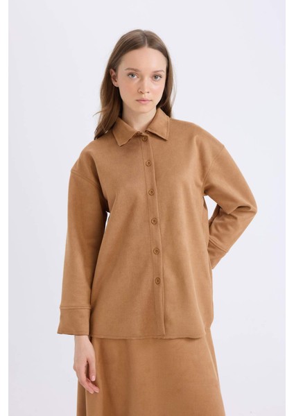 Regular Fit Süet Uzun Kollu Gömlek Tunik E5917AX24WN