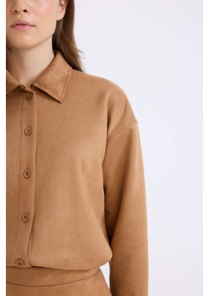 Regular Fit Süet Uzun Kollu Gömlek Tunik E5917AX24WN