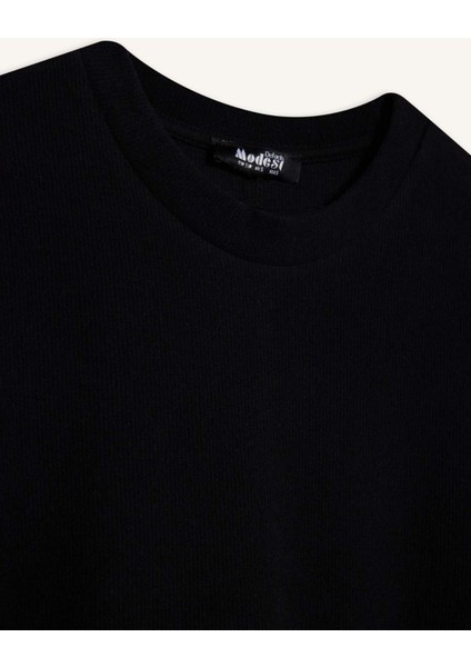 Regular Fit Bisiklet Yaka Uzun Kollu Kemerli Selanik Kumaş Maxi Tesettür Elbise E5790AX25SP