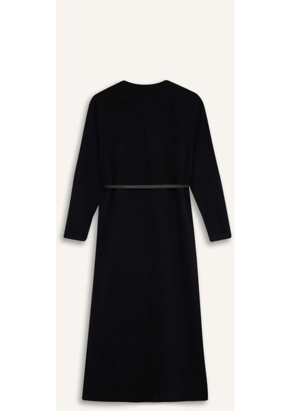 Regular Fit Bisiklet Yaka Uzun Kollu Kemerli Selanik Kumaş Maxi Tesettür Elbise E5790AX25SP