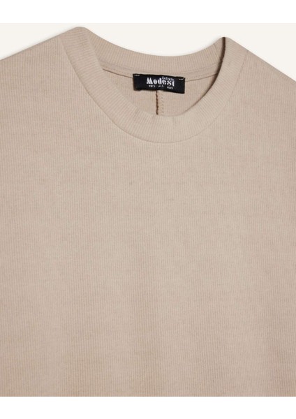 Regular Fit Bisiklet Yaka Uzun Kollu Kemerli Selanik Kumaş Maxi Elbise E5790AX25SP