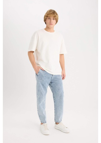%100 Pamuk Relaxed Slouchy Fit Rahat Kesim Geniş Paça Jean Yıkamalı Pantolon E4733AX25SP