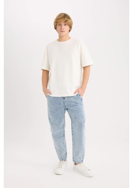 %100 Pamuk Relaxed Slouchy Fit Rahat Kesim Geniş Paça Jean Yıkamalı Pantolon E4733AX25SP