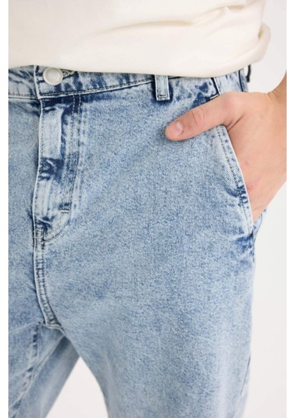 %100 Pamuk Relaxed Slouchy Fit Rahat Kesim Geniş Paça Jean Yıkamalı Pantolon E4733AX25SP