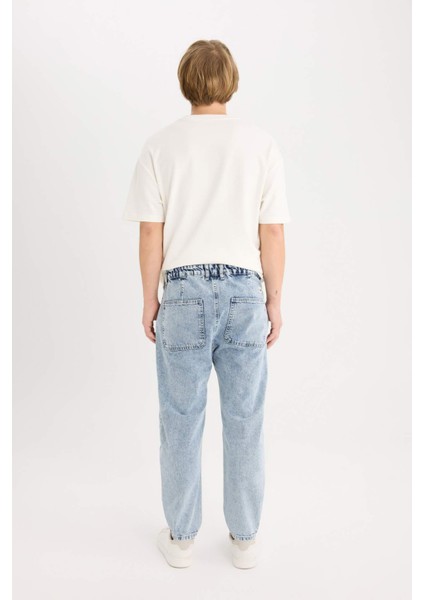 %100 Pamuk Relaxed Slouchy Fit Rahat Kesim Geniş Paça Jean Yıkamalı Pantolon E4733AX25SP