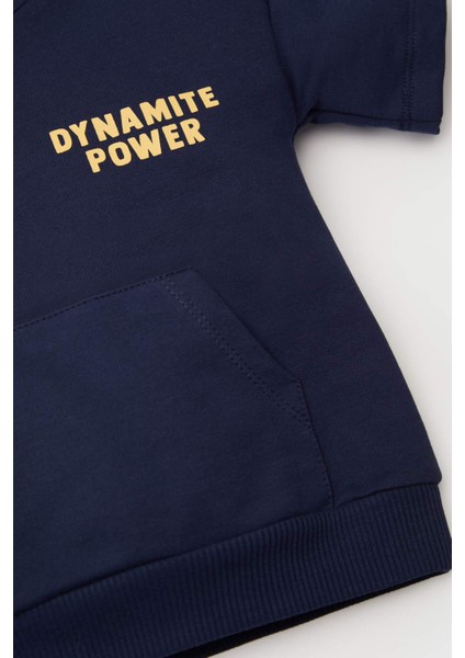 Erkek Bebek 2'li Takım Baskılı Kapüşonlu Kısa Kollu Sweatshirt Eşofman Altı