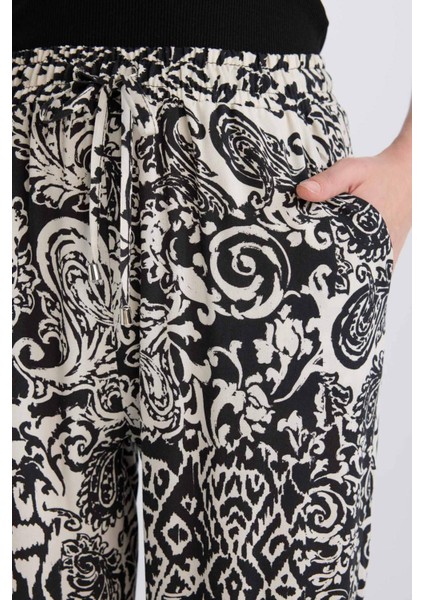 Desenli Viskon Harem Pantolon Cepli Beli Lastikli Yüksek Bel I3709AZ25SM