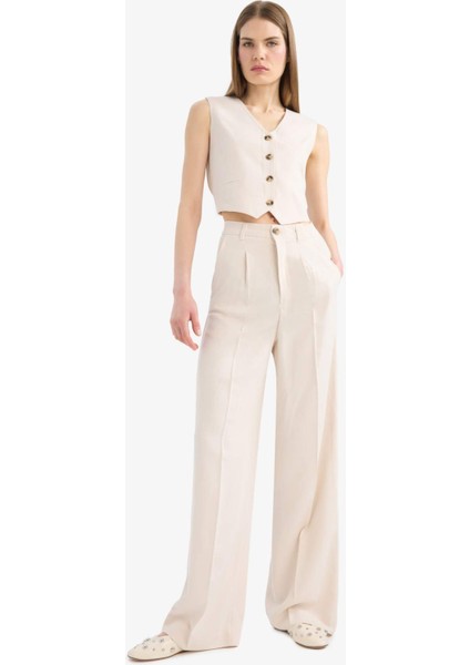 V Yaka Keten Karışımlı Blazer Yelek C3828AX25SM