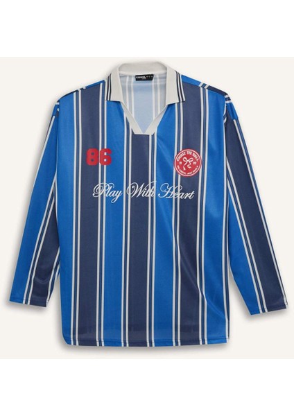 Coool Oversize Geniş Kalıp Polo Yaka Baskılı Forma Kumaşı Uzun Kollu Tişört E5373AX25SP