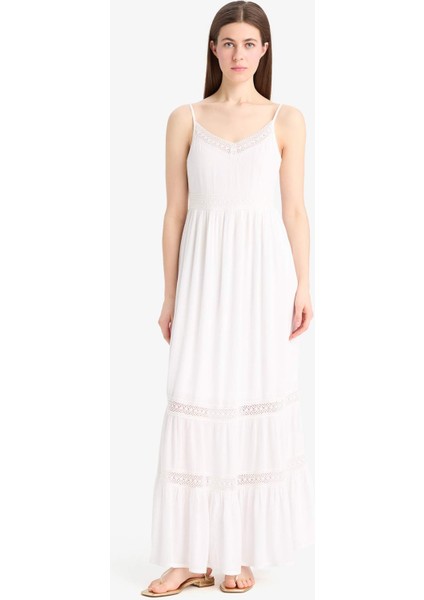 A Kesim V Yaka Pamuklu Kolsuz Midi Elbise E6082AX25SM