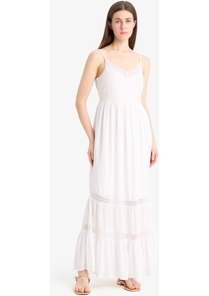 A Kesim V Yaka Pamuklu Kolsuz Midi Elbise E6082AX25SM