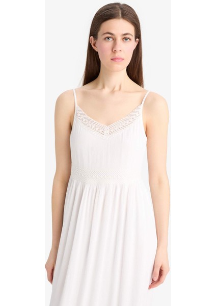 A Kesim V Yaka Pamuklu Kolsuz Midi Elbise E6082AX25SM