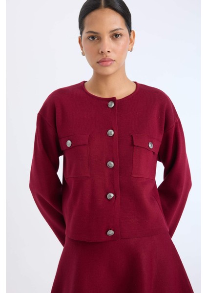 Regular Fit Bisiklet Yaka Düğmeli Triko Hırka E5562AX24CW