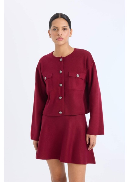 Regular Fit Bisiklet Yaka Düğmeli Triko Hırka E5562AX24CW