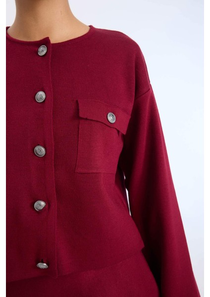 Regular Fit Bisiklet Yaka Düğmeli Triko Hırka E5562AX24CW