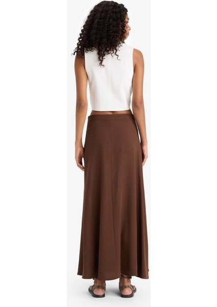 A Kesim Normal Bel Yırtmaçlı Keten Karışımlı Maxi Etek E6024AX25SM