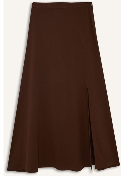 A Kesim Normal Bel Yırtmaçlı Keten Karışımlı Maxi Etek E6024AX25SM