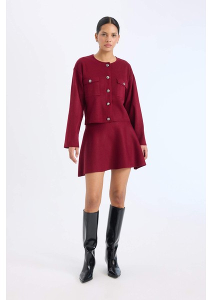 A Form Volanlı Triko Mini Etek