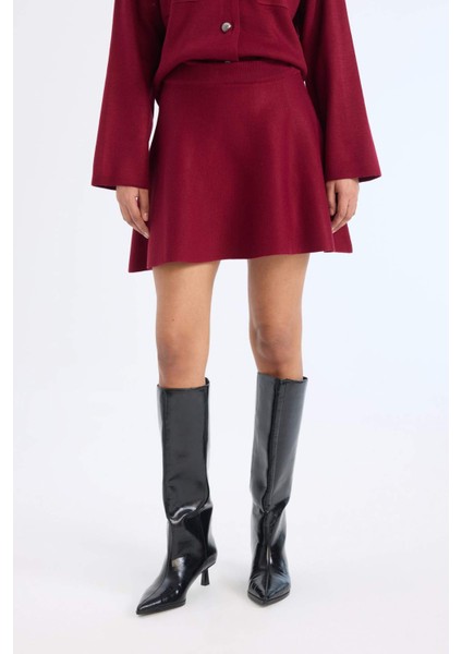 A Form Volanlı Triko Mini Etek