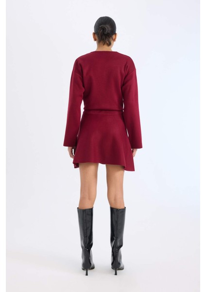 A Form Volanlı Triko Mini Etek