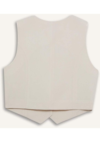 V Yaka Keten Karışımlı Blazer Yelek C3828AX25SM