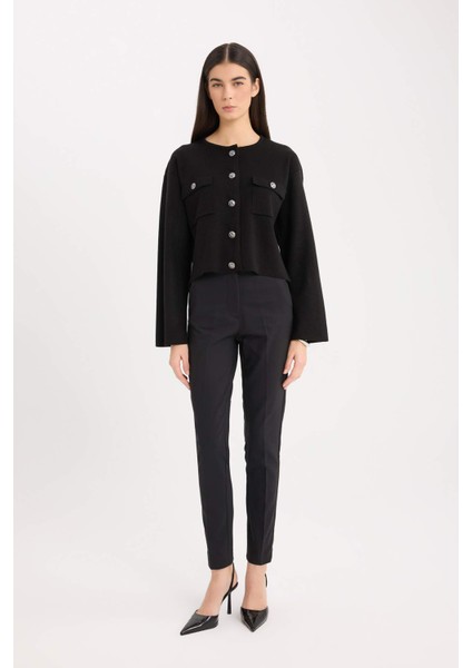 Regular Fit Bisiklet Yaka Düğmeli Triko Hırka E5562AX24CW