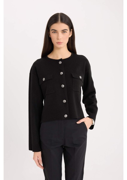 Regular Fit Bisiklet Yaka Düğmeli Triko Hırka E5562AX24CW