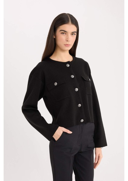 Regular Fit Bisiklet Yaka Düğmeli Triko Hırka E5562AX24CW