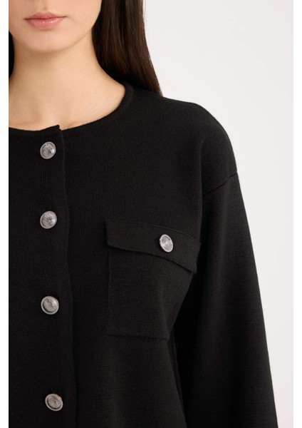 Regular Fit Bisiklet Yaka Düğmeli Triko Hırka E5562AX24CW