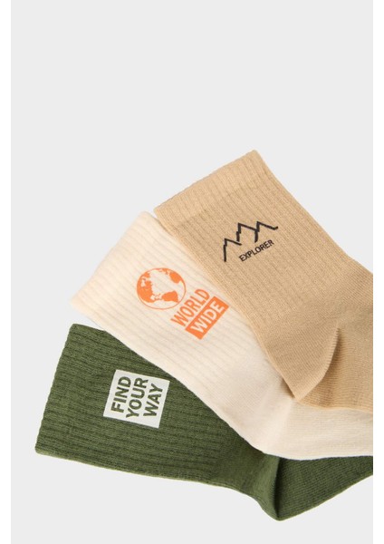 Erkek Çocuk Rahat Lastikli Transfer Baskılı 3'lü Pamuklu Uzun Çorap E5522A8NS