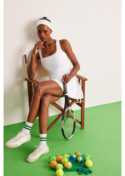 Fit Standart Fit Kalın Askılı İçi Kısa Taytlı Tenis Elbisesi E3588AX25SM