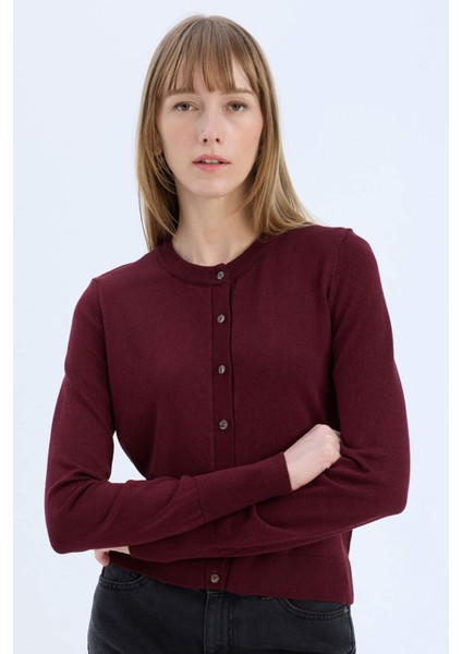 Regular Fit Bisiklet Yaka Düğmeli Triko Hırka E5032AX24WN