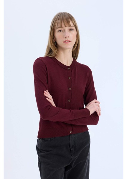 Regular Fit Bisiklet Yaka Düğmeli Triko Hırka E5032AX24WN