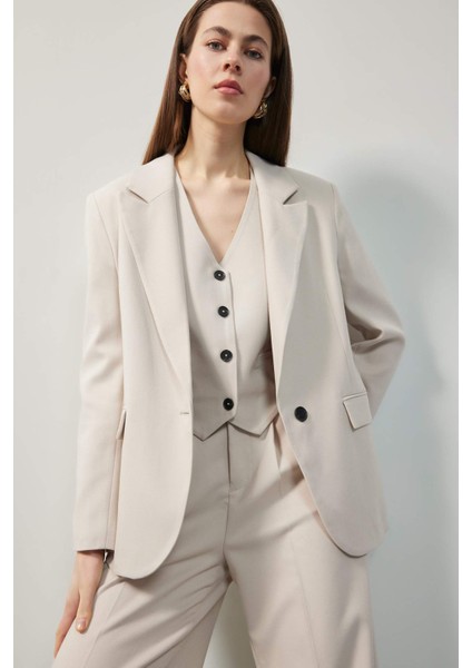Oversize Geniş Kalıp Düğmeli Basic Düz Blazer Ceket B0490AX25SP