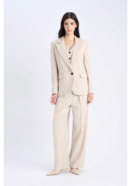 Oversize Geniş Kalıp Düğmeli Basic Düz Blazer Ceket B0490AX25SP